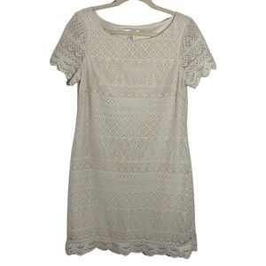 London Times Women’s Size 8 Off White Lined Lace Sheath Mini Dress